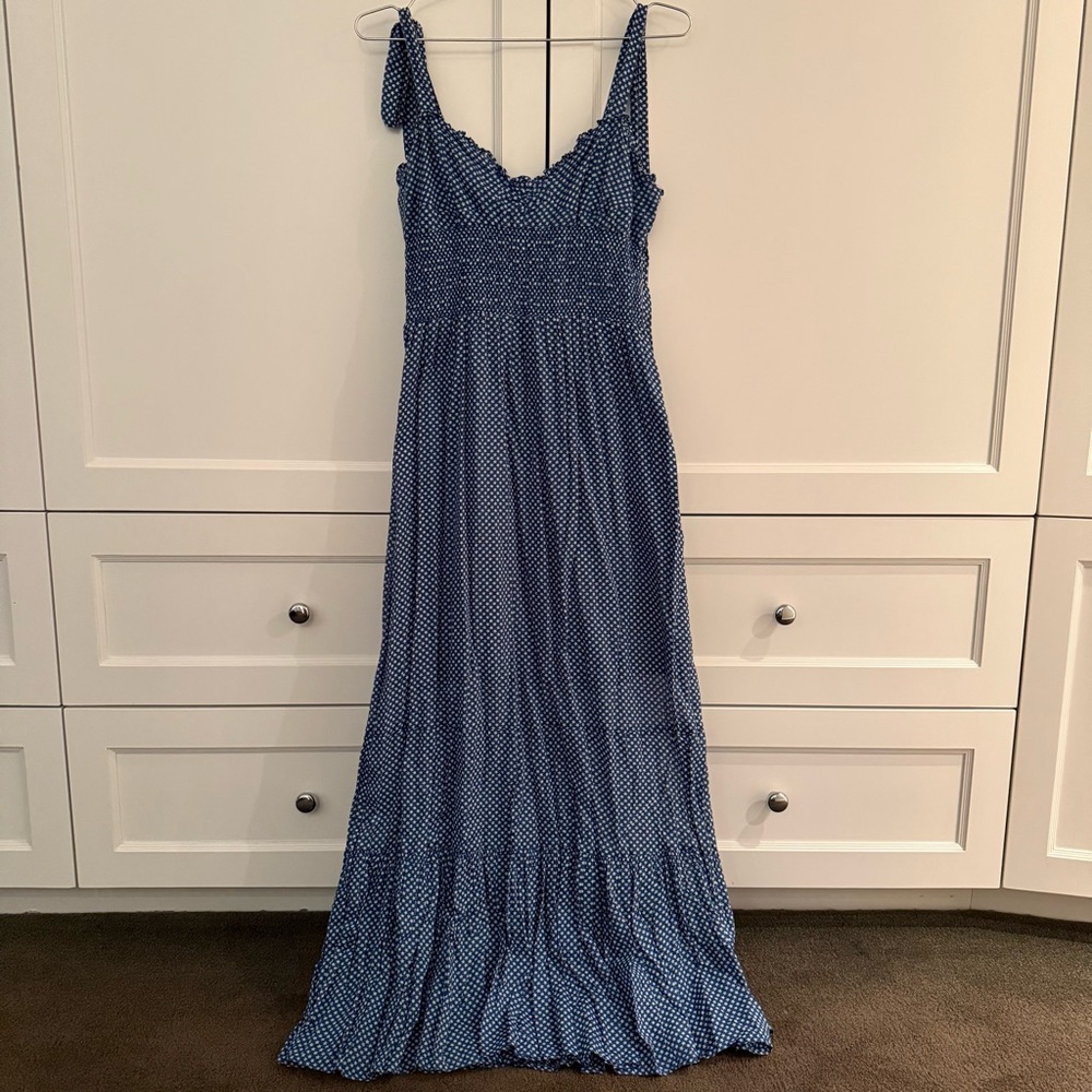 Polo by Ralph Lauren Blue White Stars Smocked Maxi Sundress